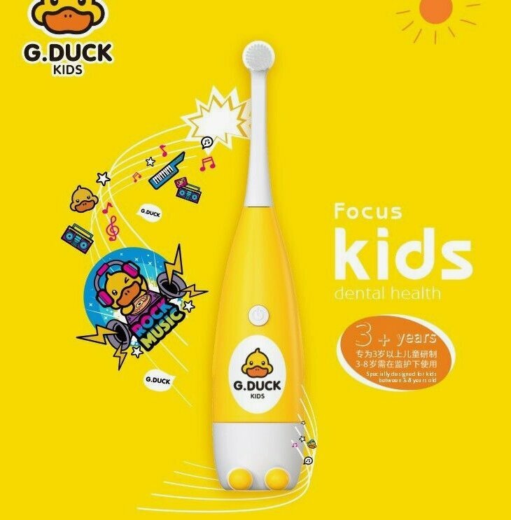 Электрическая детская зубная щетка G.Duck с 2 насадками на батарейке ААА — фото 1