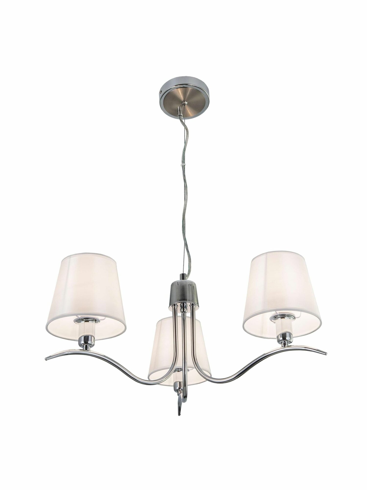 Подвесная люстра Citilux Эмма CL439131 трёхрожковая металлический корпус хром тканевые абажуры жемчужно-белого цвета