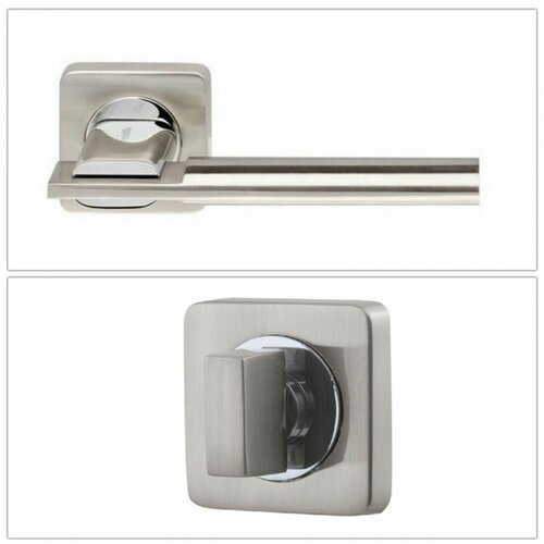 Комплект дверных ручек Armadillo TRINITY_SQ005-21SN/CP-3_W, матовый никель (ручка + завертка WC)