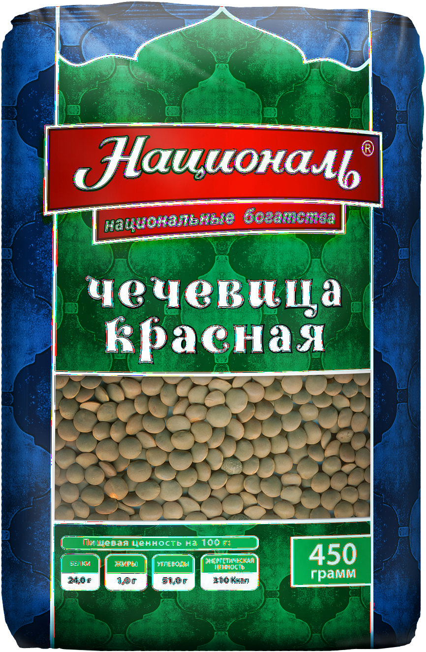 Упаковка 6 штук Чечевица красная Националь 450г