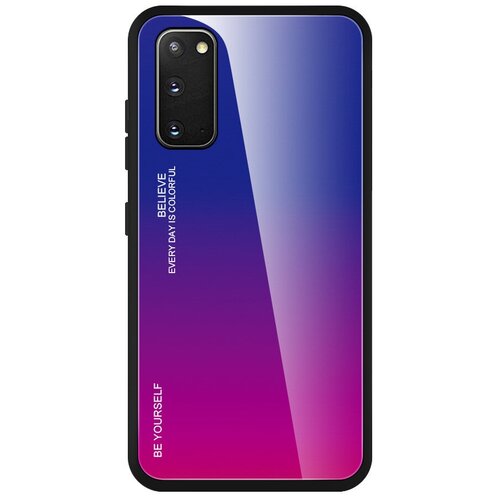 фото Чехол-бампер mypads для samsung galaxy note 20 (sm-n980f) стеклянный из закаленного стекла с эффектом градиент зеркальный блестящий переливающийся фиолетовый