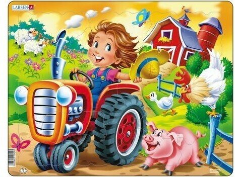 Пазл Дети на ферме Трактор