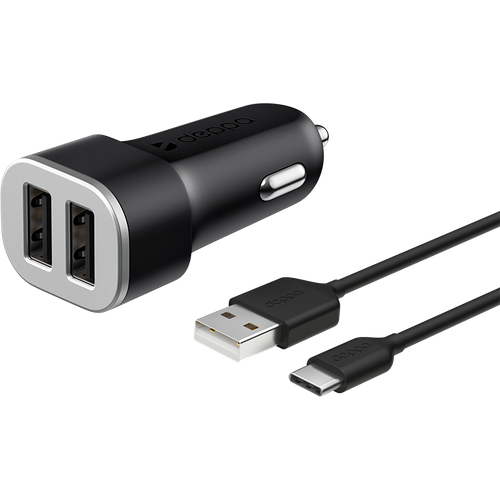 АЗУ 2 USB 2.4А + кабель USB Type-C, черный, Ultra, Deppa (крафт), Deppa 11284-OZ азу 2 usb 2 1а черный ultra deppa 11204