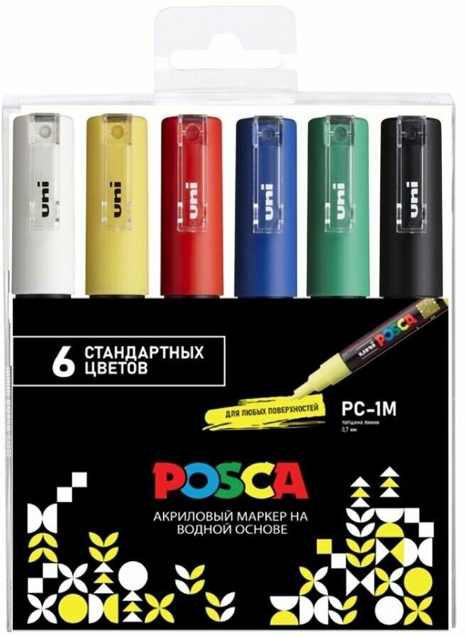 Набор маркеров POSCA PC-1M стандартные цвета 6 шт