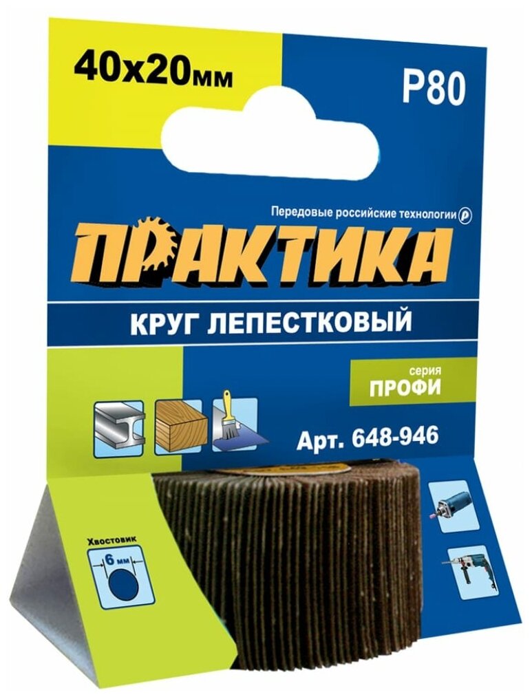 Круг лепестковый с оправкой (40х20мм; P 80) ПРАКТИКА 648-946 15536550