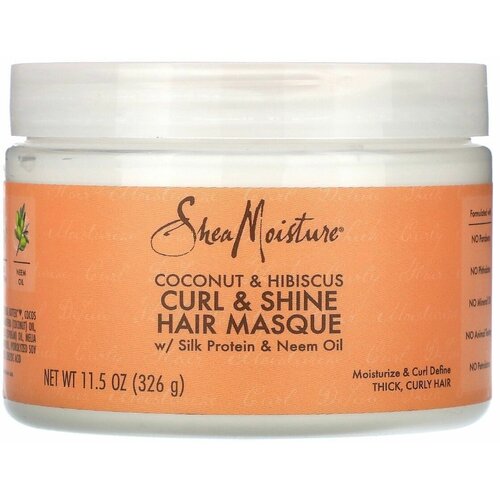 Shea Moisture, Curl & Shine Hair Masque, kgm; маска для волос, кокос и гибискус, кгм; 326гр.