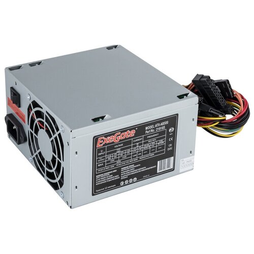 блок питания exegate 500w aa500 atx без сетевого шнура в комплекте 8cm fan 24p 4p 2sata ide ex256711rus Блок питания ExeGate ATX-AB500 500W (EX219185RUS-S) (серый)