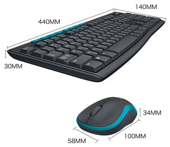 Комплект клавиатура + мышь Logitech Wireless Combo MK275, черный/голубой - фотография № 10