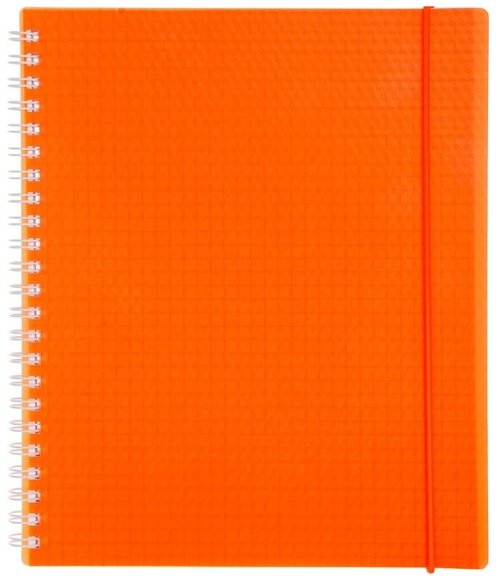 Тетрадь Hatber 80 листов, формат А5, в клетку Пластиковая обложка на гребне на резинке DIAMOND NEON Оранжевая