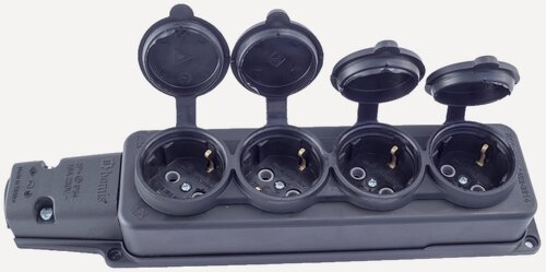 Изображение товара Колодка BEMIS BK1-1402-2614/3614, каучук, 4 розетки, IP54, с заземлением, черная