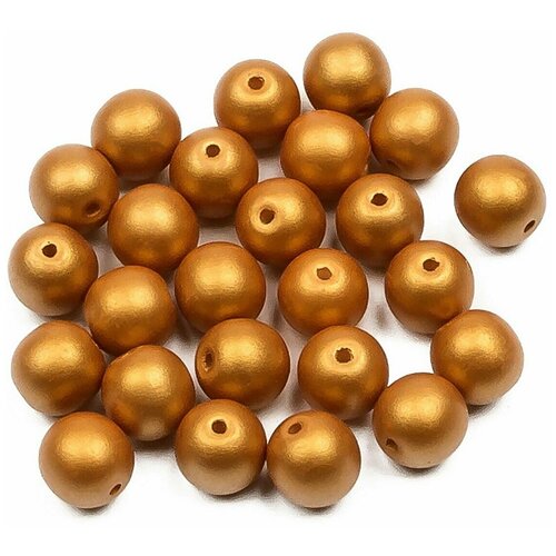 Стеклянные чешские бусины, круглые, Round Beads, 6 мм, цвет Alabaster Metallic Gold, 25 шт.