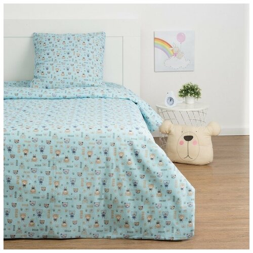 фото Детское постельное бельё "миша" 1.5сп, цвет голубой, 147х210+-5см, 150х214+-5см, 70х70+-5см - 1шт экономь и я