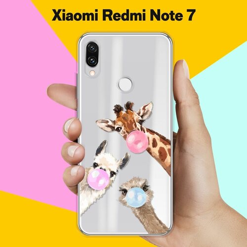 Силиконовый чехол Лама, жираф и страус на Xiaomi Redmi Note 7