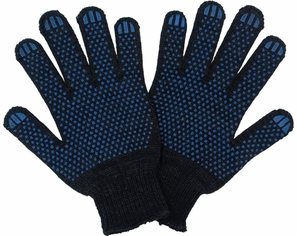 Перчатки (gloves) ХБ 10кл. 5 ниток с ПВХ покрытием черные (10 пар) / PPE-008 - фотография № 8