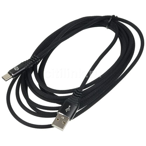 Digma Кабель USB A (m) USB Type-C (m) 3м, тканевая оплётка, черный