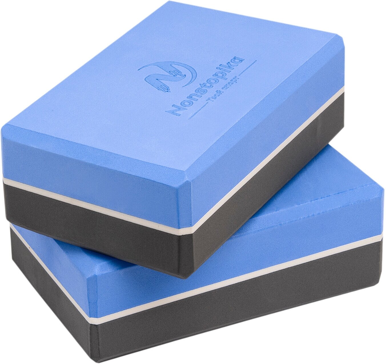 Блок для йоги/Кирпич спортивный/Блок для фитнеса/Опорный блок /Кубик для йоги и пилатеса Nonstopika 23х15х7.5см сине-черный, опорный кирпич, 2 штуки
