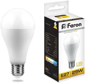 Лампа светодиодная Feron E27 25W 2700K Шар Матовая LB-100 25790