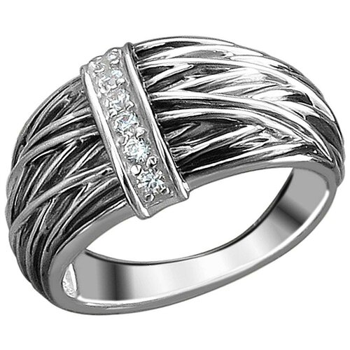 фото Эстет кольцо с 6 фианитами из чернёного серебра 01к1513064ч, размер 18