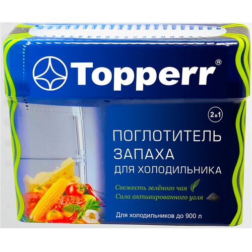 Topperr Гелевый поглотитель запаха для холодильника Зелёный чай и уголь, 1 шт, 3118