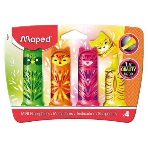 Набор текстовыделителей MAPED Mini Friends 4 шт, мини, ассорти, FLUO PEP'S, линия 1-5мм, 743677