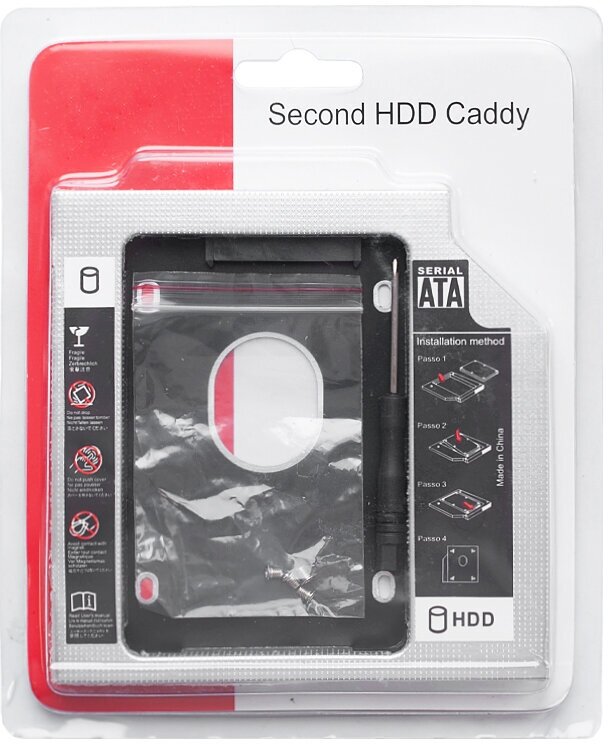 Переходник (салазка) для дополнительного HDD/SSD в отсек ноутбука CD/DVD SATA 12.7 mm