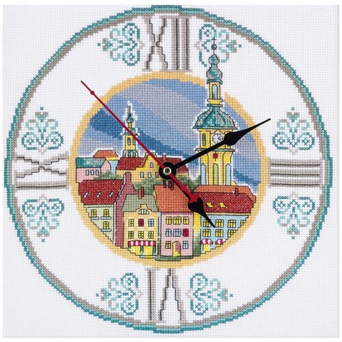 panna часы для уютной кухни 25 x 25 см ch 1581 PANNA Набор для вышивания CH-1580 ( Ч-1580 ) Часы на старой ратуше, голубой/белый, 6 шт., 25 х 25 см