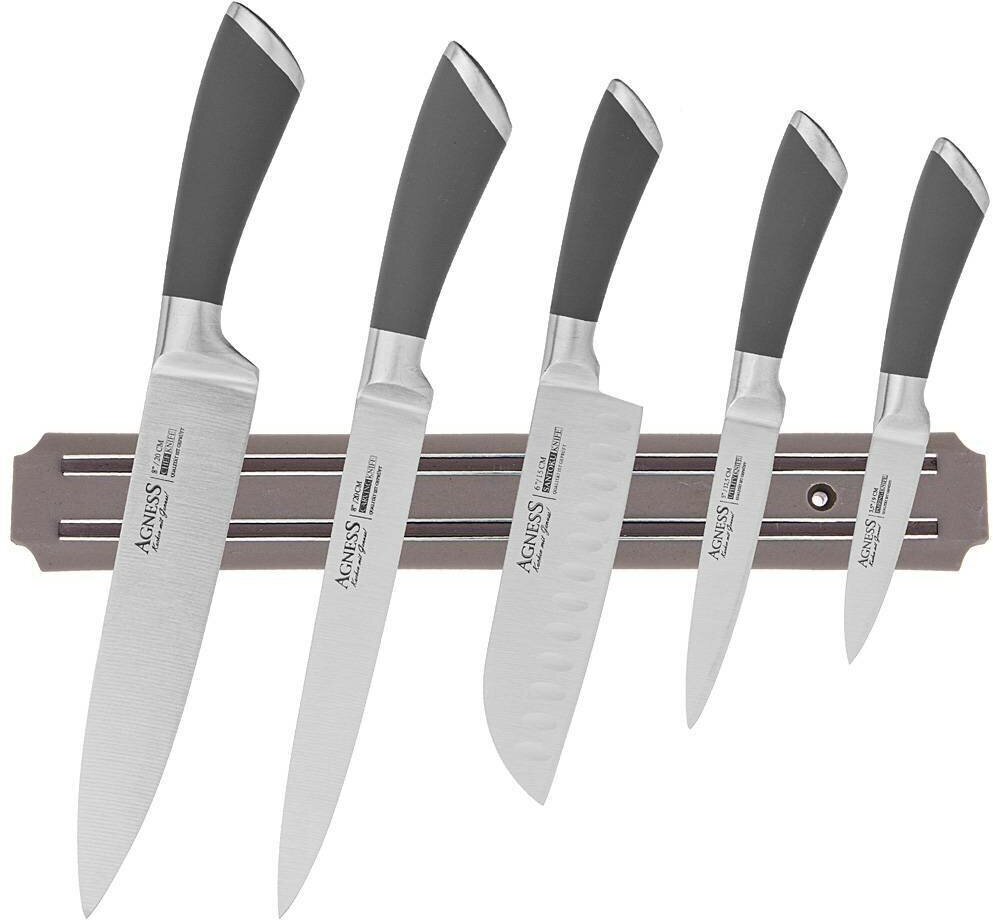 Набор ножей 6 предметов Agness / с магнитным держателем / нержавеющая сталь