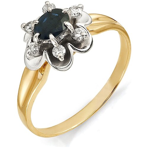 фото Алькор кольцо цветок с бриллиантами, сапфиром из красного золота 11062-102, размер 18.5