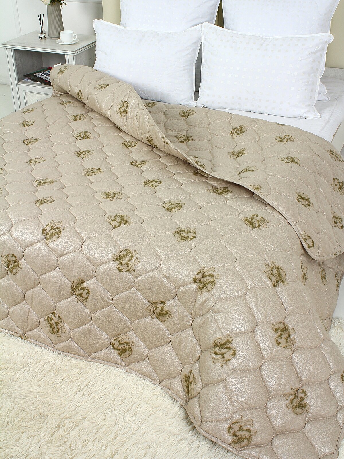 Одеяло "Верблюжья шерсть" полновесное, Евро размер, в поплексе, плотность 300 г/м2 - фотография № 1
