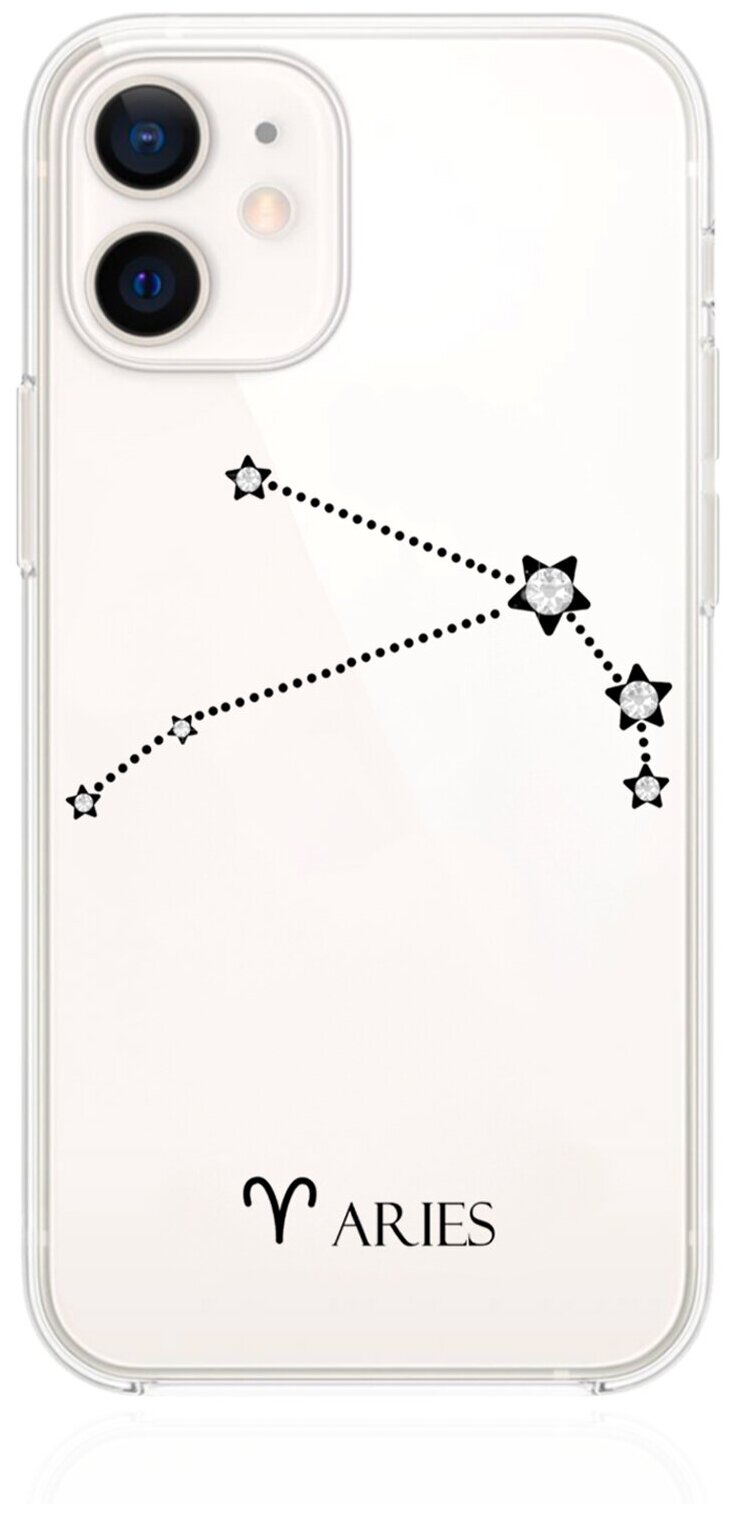 Прозрачный силиконовый чехол с кристаллами Lux для iPhone 12 Mini Знак зодиака Овен Aries для Айфон 12 Мини