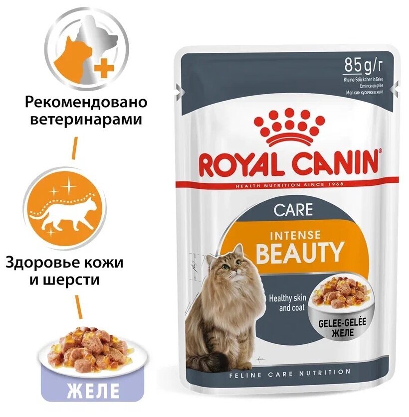 Royal Canin паучи RC Кусочки в желе для кошек 1-7 лет : идеальная кожа и шерсть (Intense Beauty) 41510008R0 | Intense Beauty 0,085 кг 41717 (34 шт) - фотография № 3