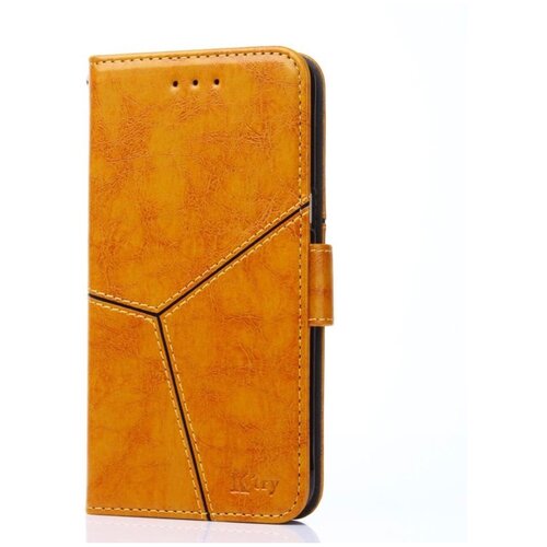 фото Чехол-книжка mypads для xiaomi redmi note 9s / redmi note 9 pro / pro max ktry cucitura geometrica из качественной импортной кожи прошитый по контуру с необычным геометрическим швом цвет «ретро желтое золото»