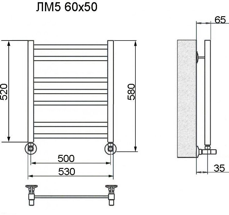 Полотенцесушитель Ника MODERN ЛМ-5 60/50 с вентилями (комплект люкс) - фотография № 2