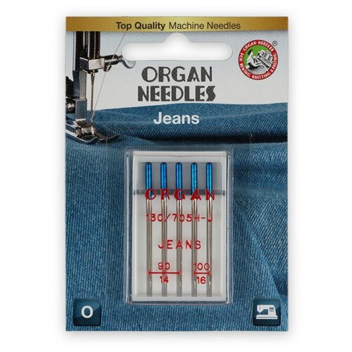 фото Иглы для бытовых швейных машин "organ needles" (джинс), ассорти, №90-100, 5 штук, арт. 130/705h
