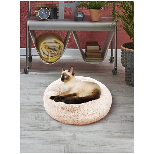 Пушистая лежанка d60 см для средних кошек и собак, цвет капуччино