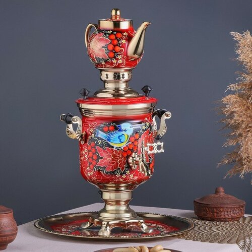 Набор Рябина 3 предмета самовар 3 л заварочный чайник 07 л поднос 44681₽