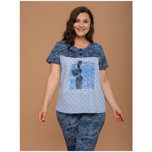 jfuncy женская хлопковая футболка летние топы с коротким рукавом ufo графические футболки модная женская одежда женская футболка Футболка Алтекс, размер 48, голубой, синий