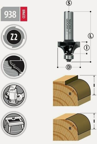 Изображение товара Фреза радиусная R1,5 D12,7 I10 L54 S8мм WOODWORK/вудворк 938.1510.08