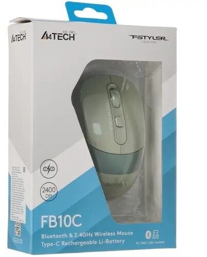 Мышь A4TECH Fstyler FB10C, оптическая, беспроводная, USB, зеленый [fb10c matcha green] - фото №8
