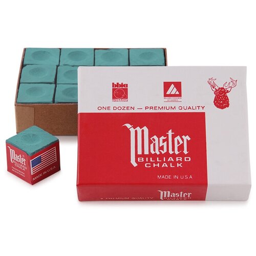 Мел для игры в бильярд Мастер, квадратный, 12 шт, цвет зеленый