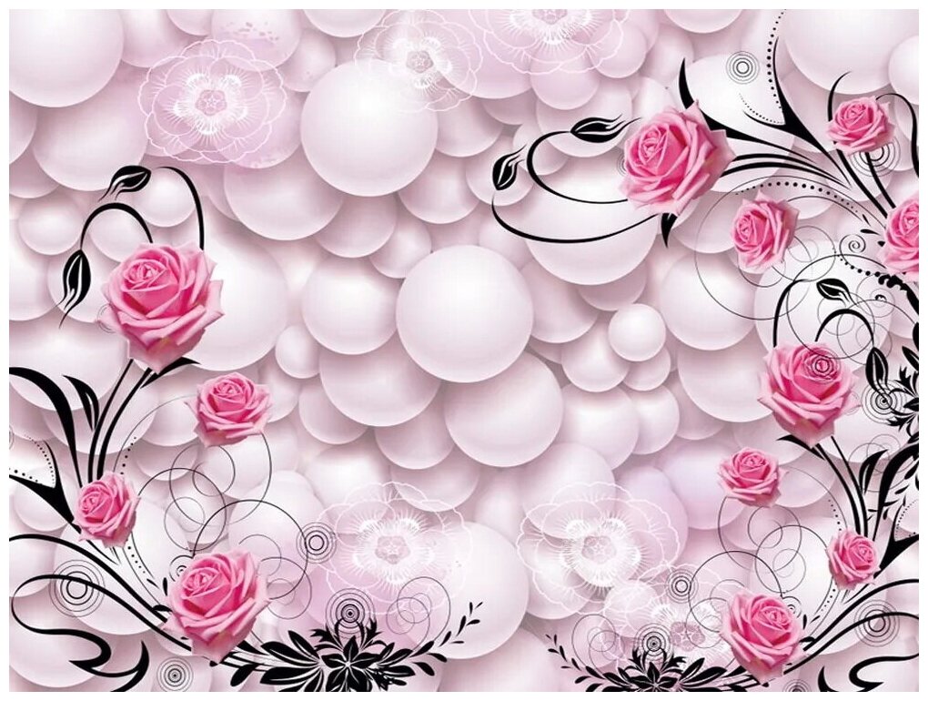 Фотообои на стену флизелиновые "3D Пузыри и розы" 360х270 см (ШxВ)