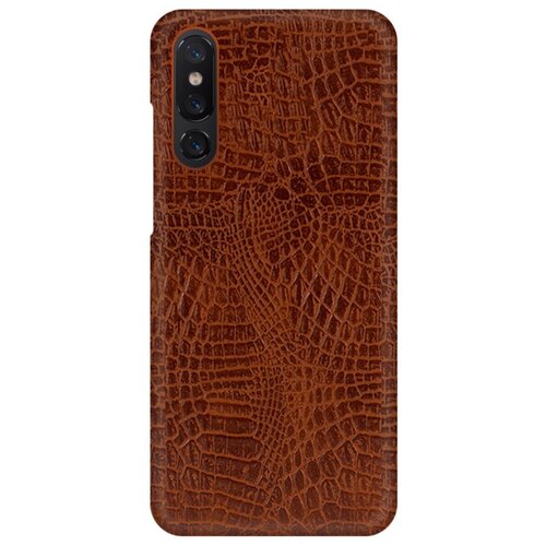 фото Чехол-панель mypads для xiaomi mi 9 тонкий задний бампер на пластиковой основе с отделкой под кожу крокодила коричневый