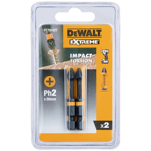 Биты ударные IMPACT Torsion Ph2, 57мм, 2шт. Dewalt DT70532T 15568464 dewalt биты ударные dewalt impact torsion ph2 50мм 2шт dt70532t qz