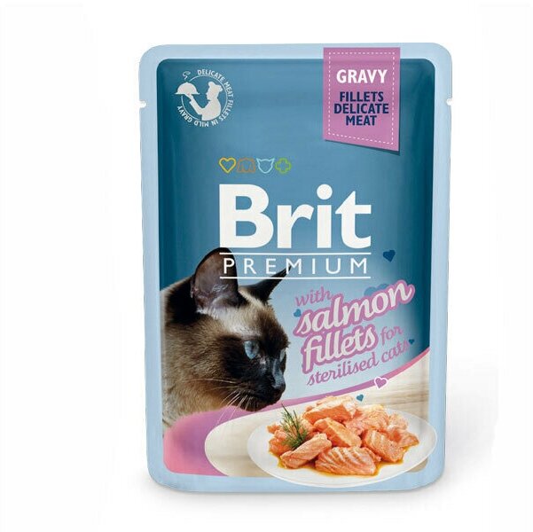 Brit Premium Корм консервированный для взрослых стерилизованных кошек лосось в соусе, 85гр, 12 штук - фотография № 5