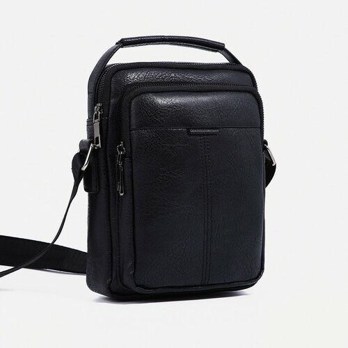 Сумка , черный сумка мужская 2 отдела на молнии 2 наружных кармана длинный ремень цвет чёрный