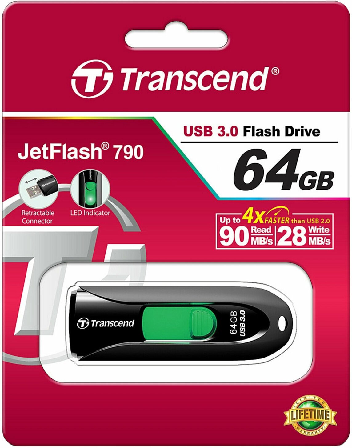 Флешка USB (Type-C) TRANSCEND Jetflash 790С 64ГБ, USB3.0, черный [ts64gjf790c] - фото №6