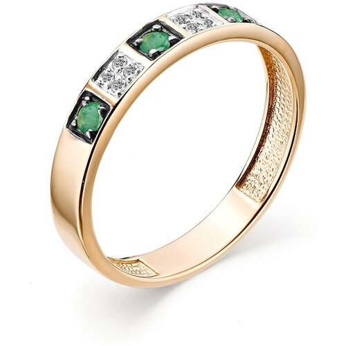 фото Алькор кольцо с изумрудами и бриллиантами из красного золота 12842-101, размер 17