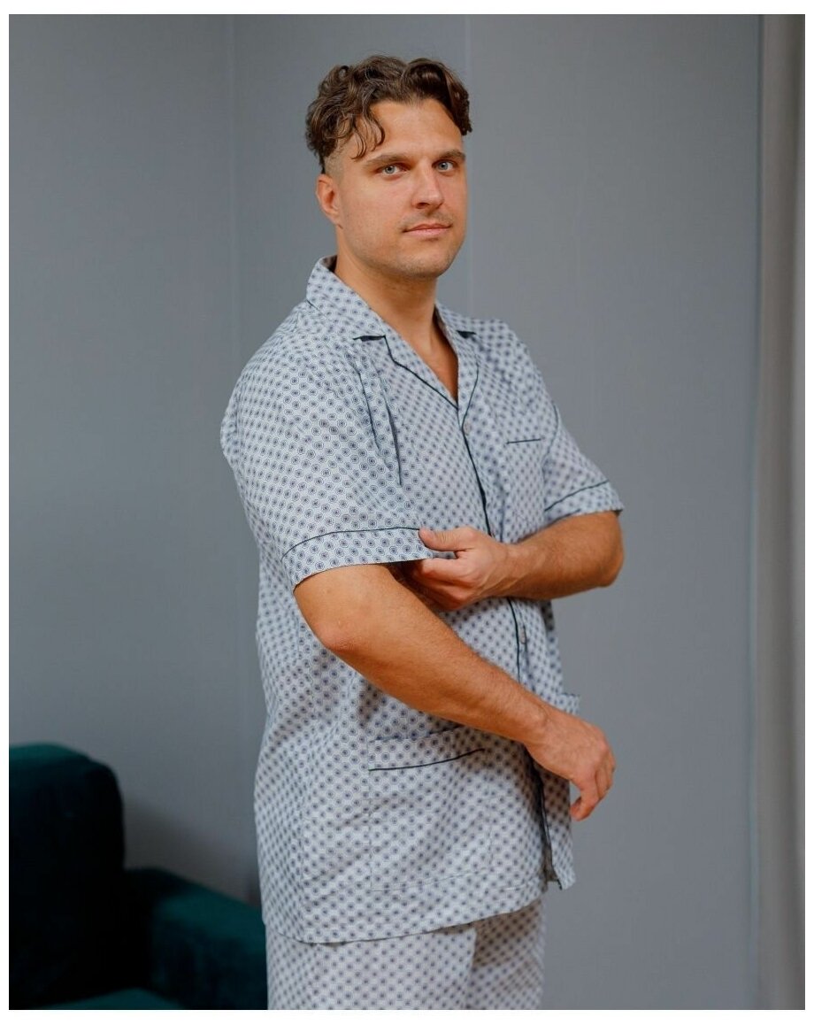 Пижама мужская с шортами и рубашкой на пуговицах хлопок_размер48 - фотография № 9