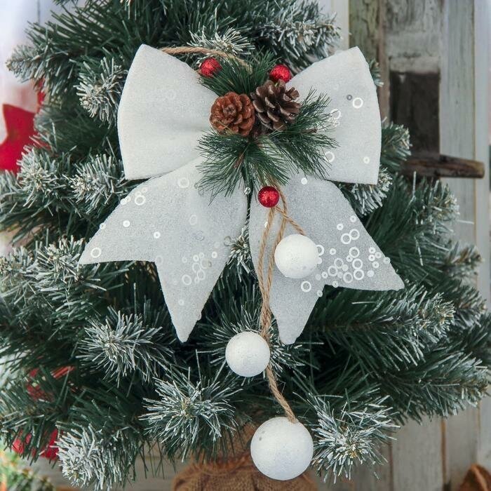 Зимнее волшебство Украшение новогоднее "Бант с декором" 16х18,5 см, белый