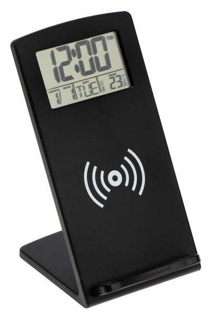 Термометр Luazon LTR-02, электронный, 10 Вт, будильник, беспроводная зарядка, черный - фотография № 2